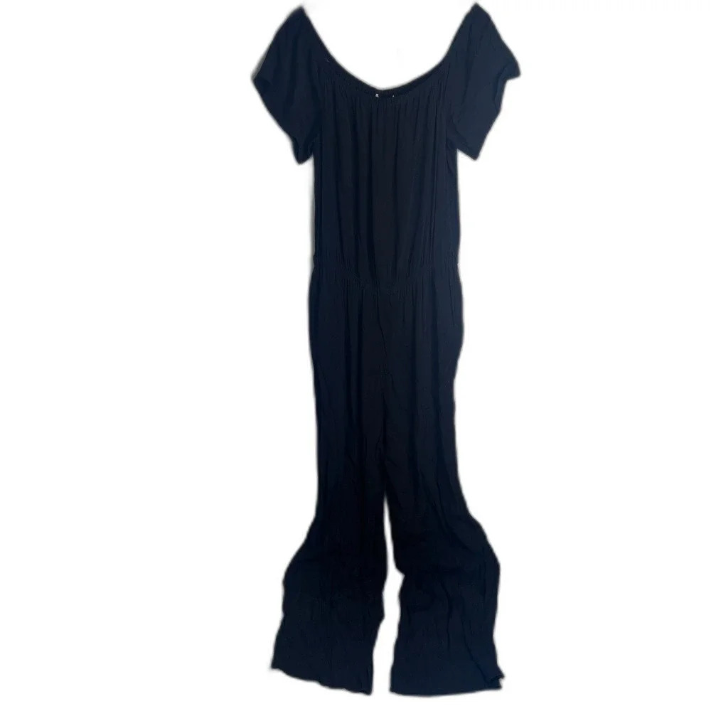 Charles Henry NWT Black Short Sleeve Blouson Off Shoulder‎ Jumpsuit Size XL